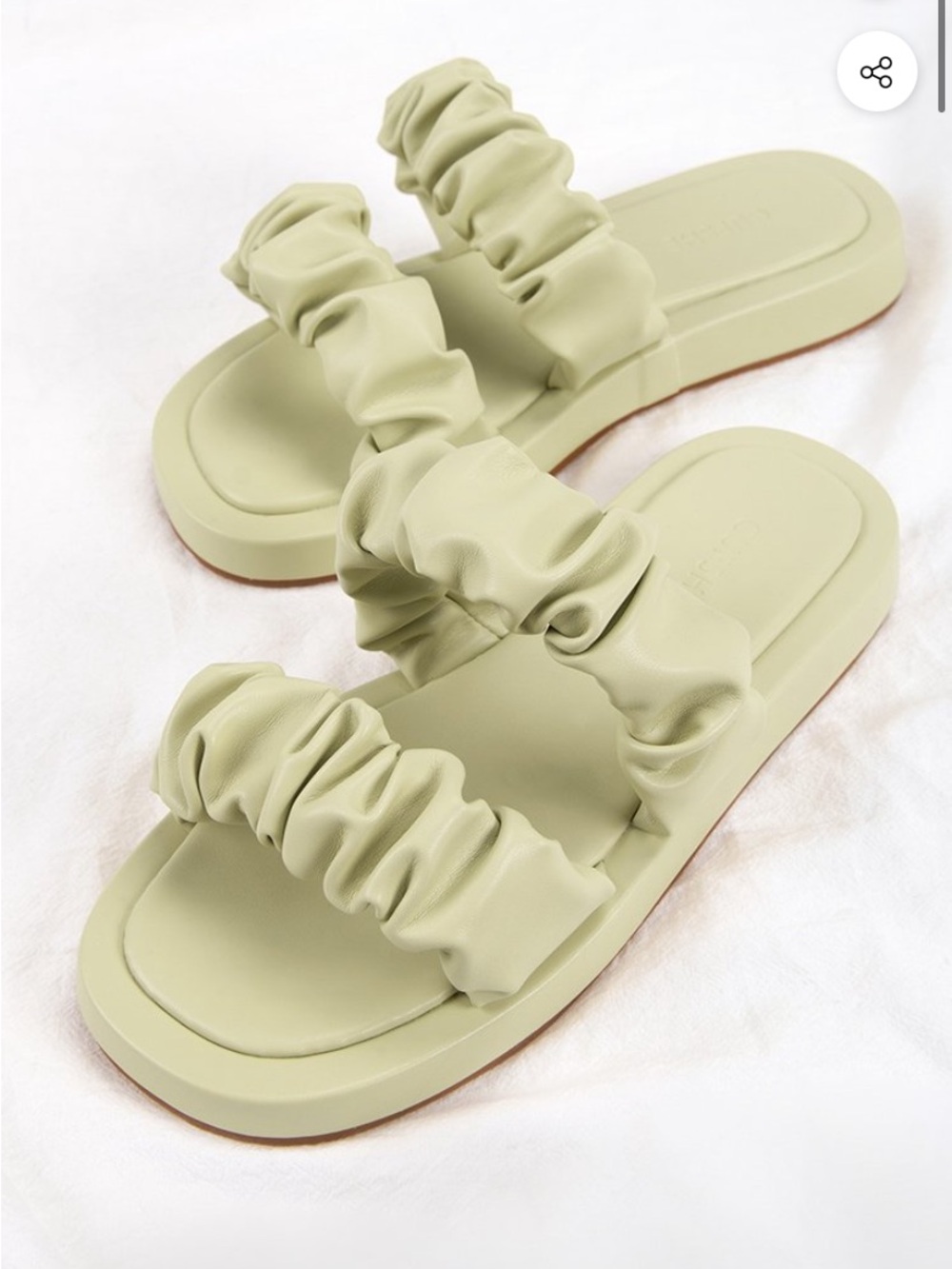Women’s Ruched Double-Strap Slide Sandals in Sage Green